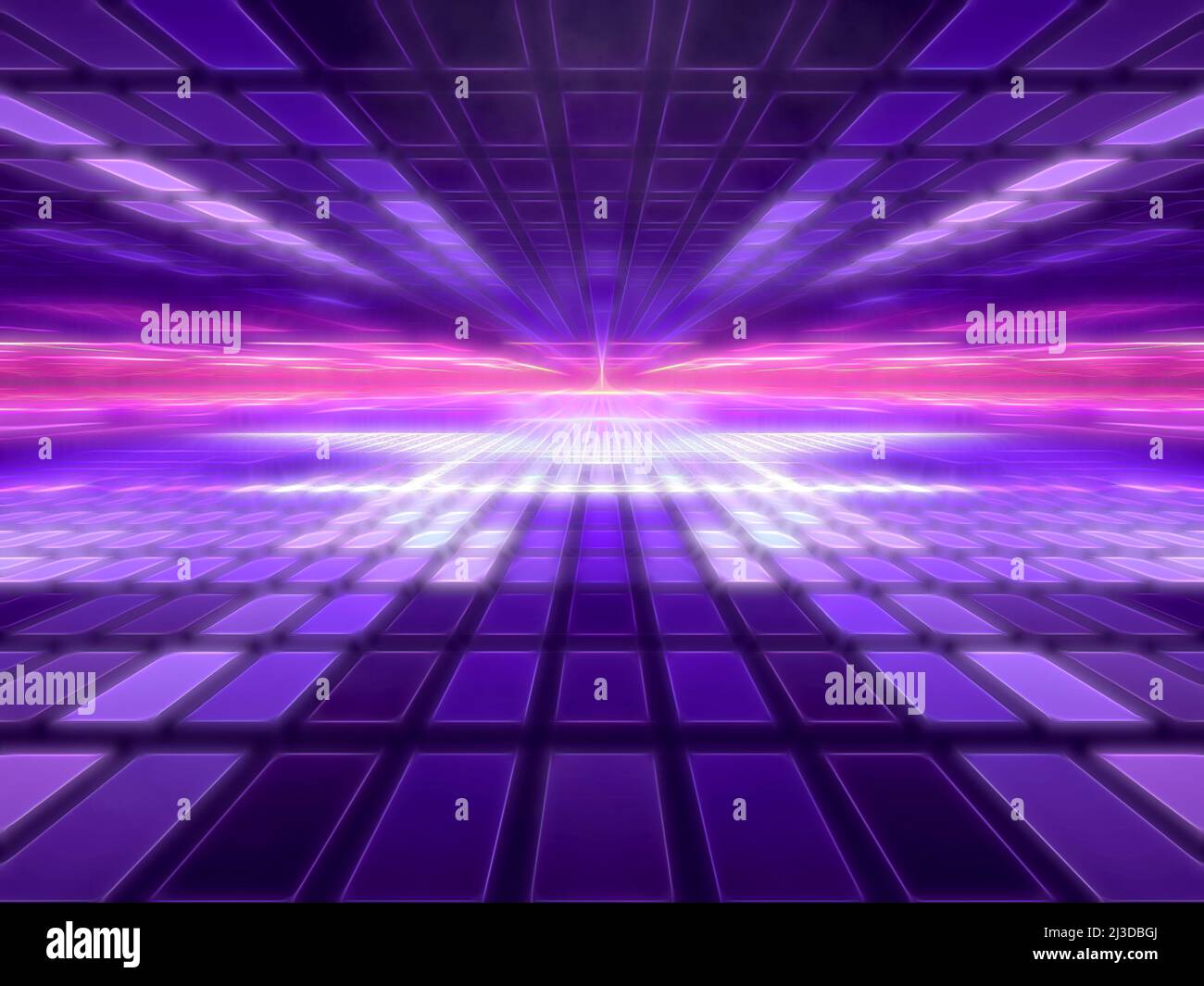 Tech background with blur, neon light and perspective effect - 3d illustration Stock Photo