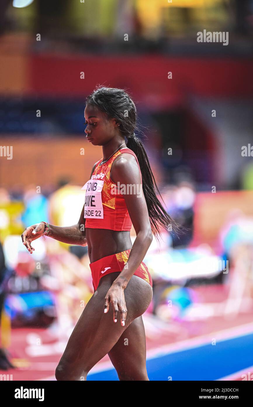 Fatima Diame jumping at the Belgrade 2022 Indoor World Championship in