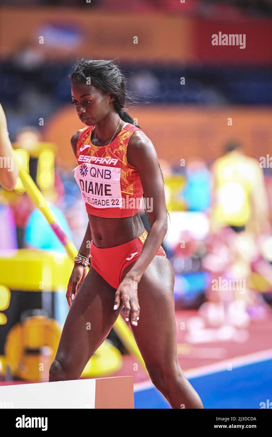Fatima Diame jumping at the Belgrade 2022 Indoor World Championship in