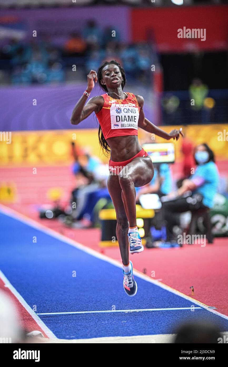 Fatima Diame jumping at the Belgrade 2022 Indoor World Championship in