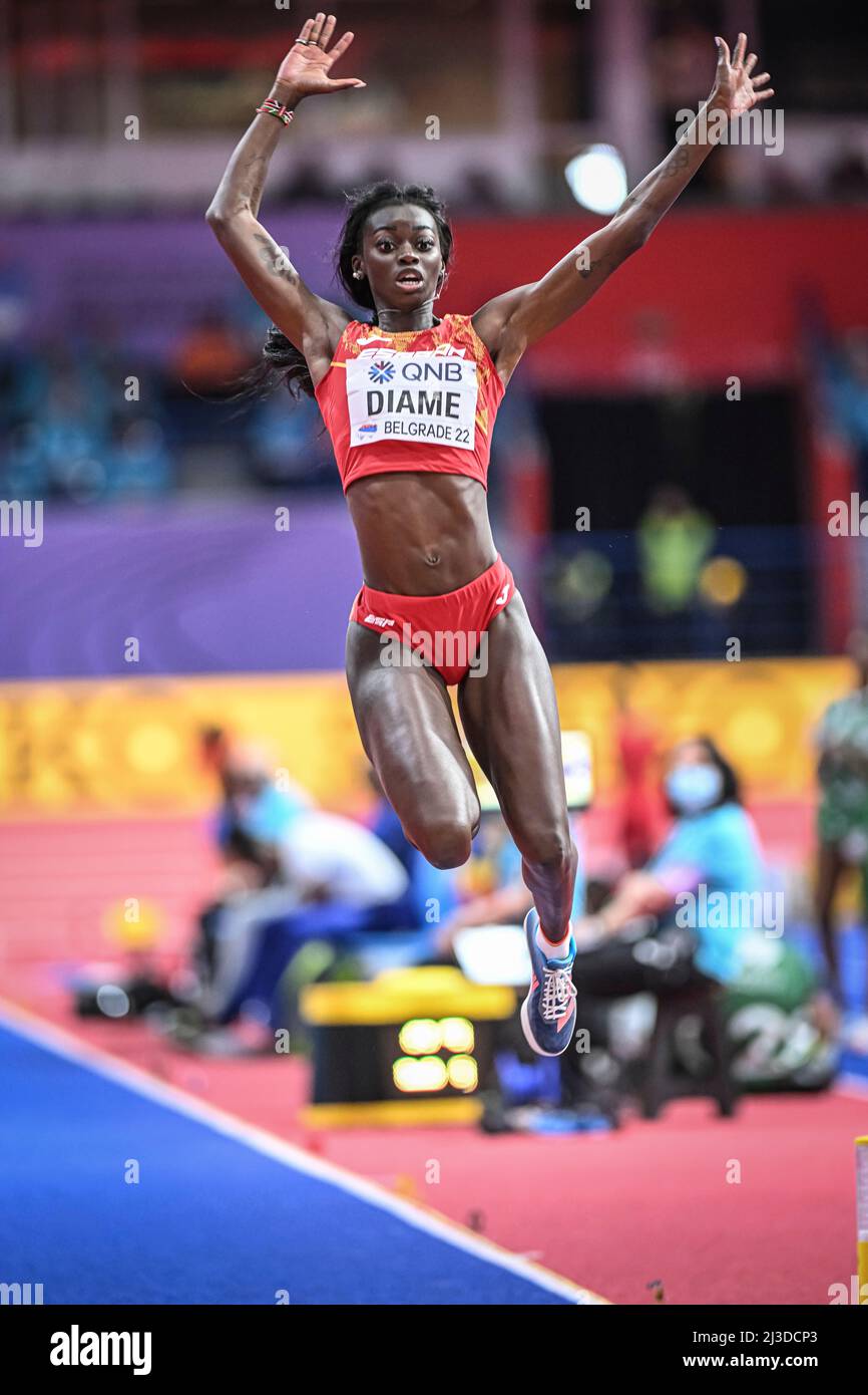 Fatima Diame jumping at the Belgrade 2022 Indoor World Championship in