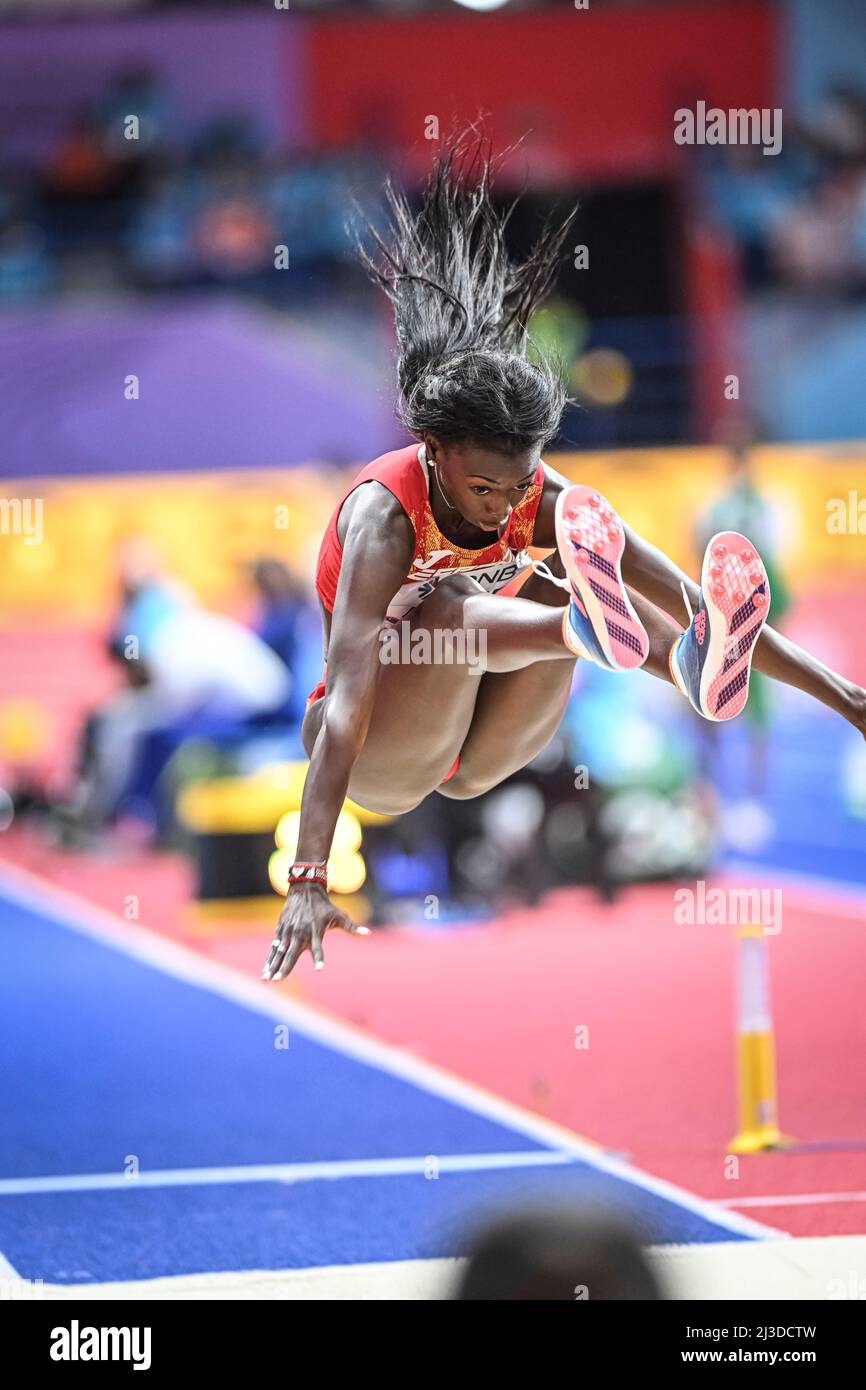 Fatima Diame jumping at the Belgrade 2022 Indoor World Championship in