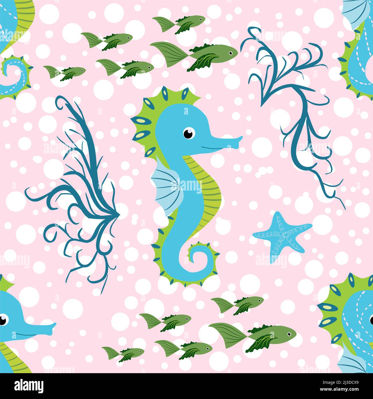 Seahorse and starfish seamless pattern. Sea life summer background ...