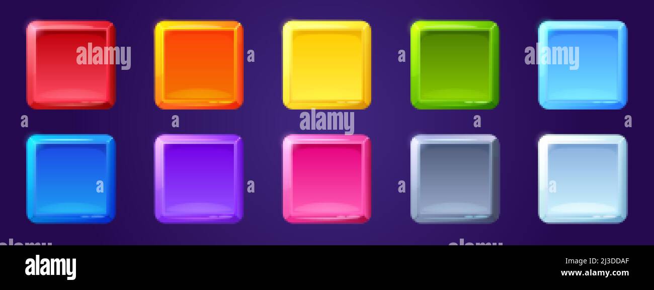 Set of game ui app icons, square buttons, cartoon menu interface ...