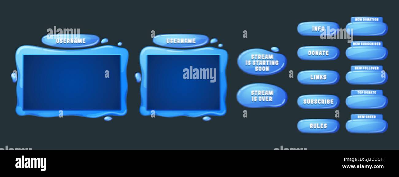Game streaming overlay panels and buttons with water texture. Template of webcam video app design. Vector cartoon set of live stream blue frames for s Stock Vector Image & Art - Alamy Game streaming overlay panels and buttons with water texture. Template of webcam video app design. Vector cartoon set of live stream blue frames for s Stock Vector Image & Art - Alamy