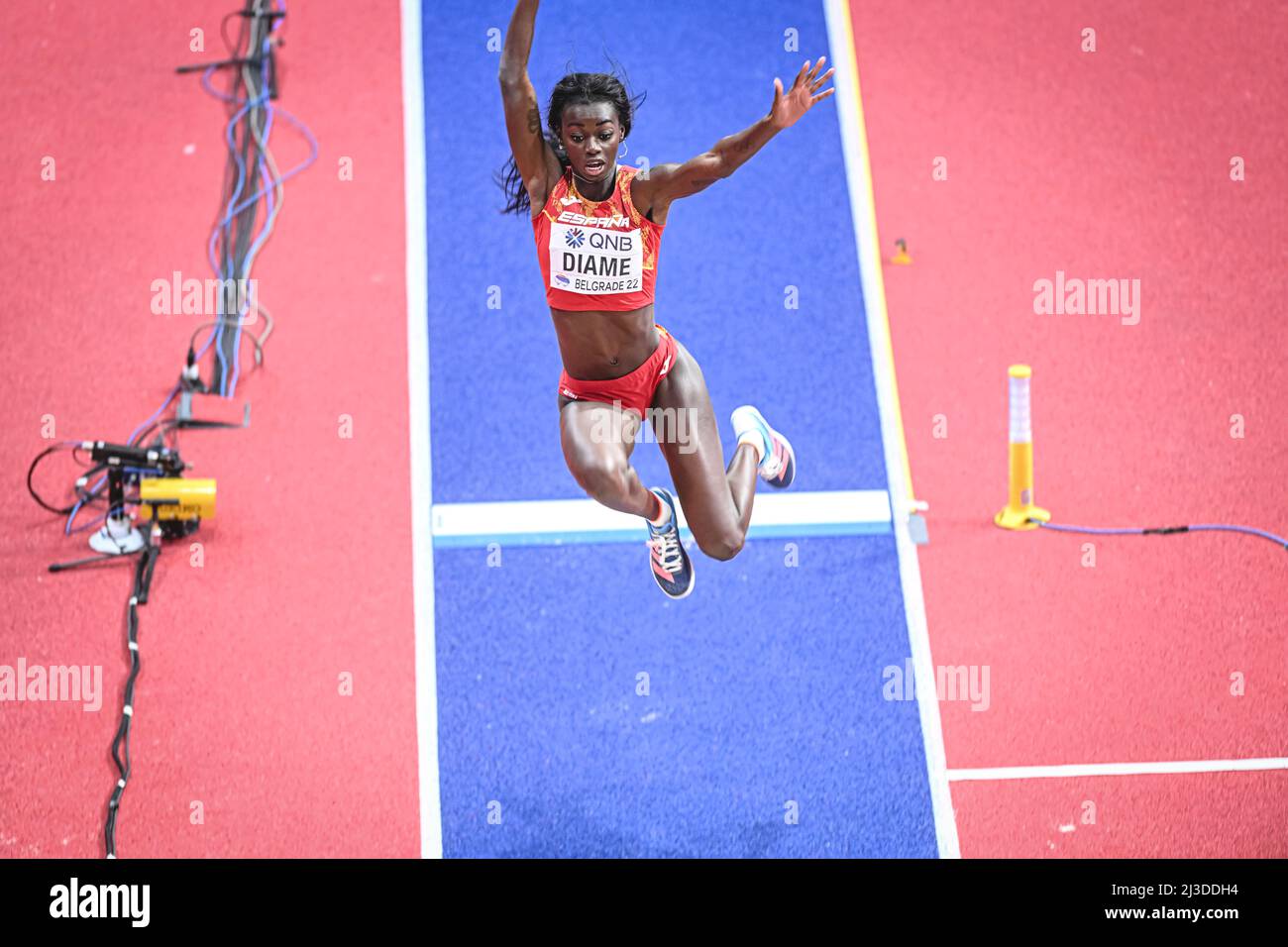 Fatima Diame jumping at the Belgrade 2022 Indoor World Championship in ...