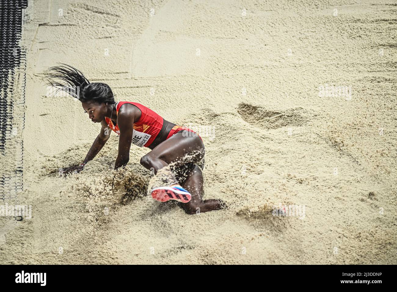 Fatima Diame jumping at the Belgrade 2022 Indoor World Championship in