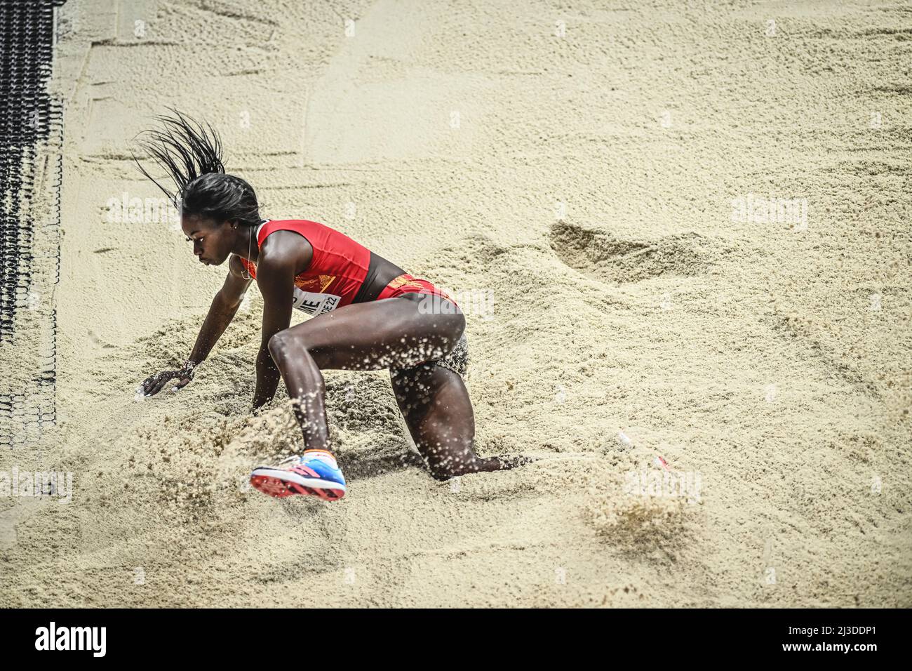 Fatima Diame jumping at the Belgrade 2022 Indoor World Championship in ...