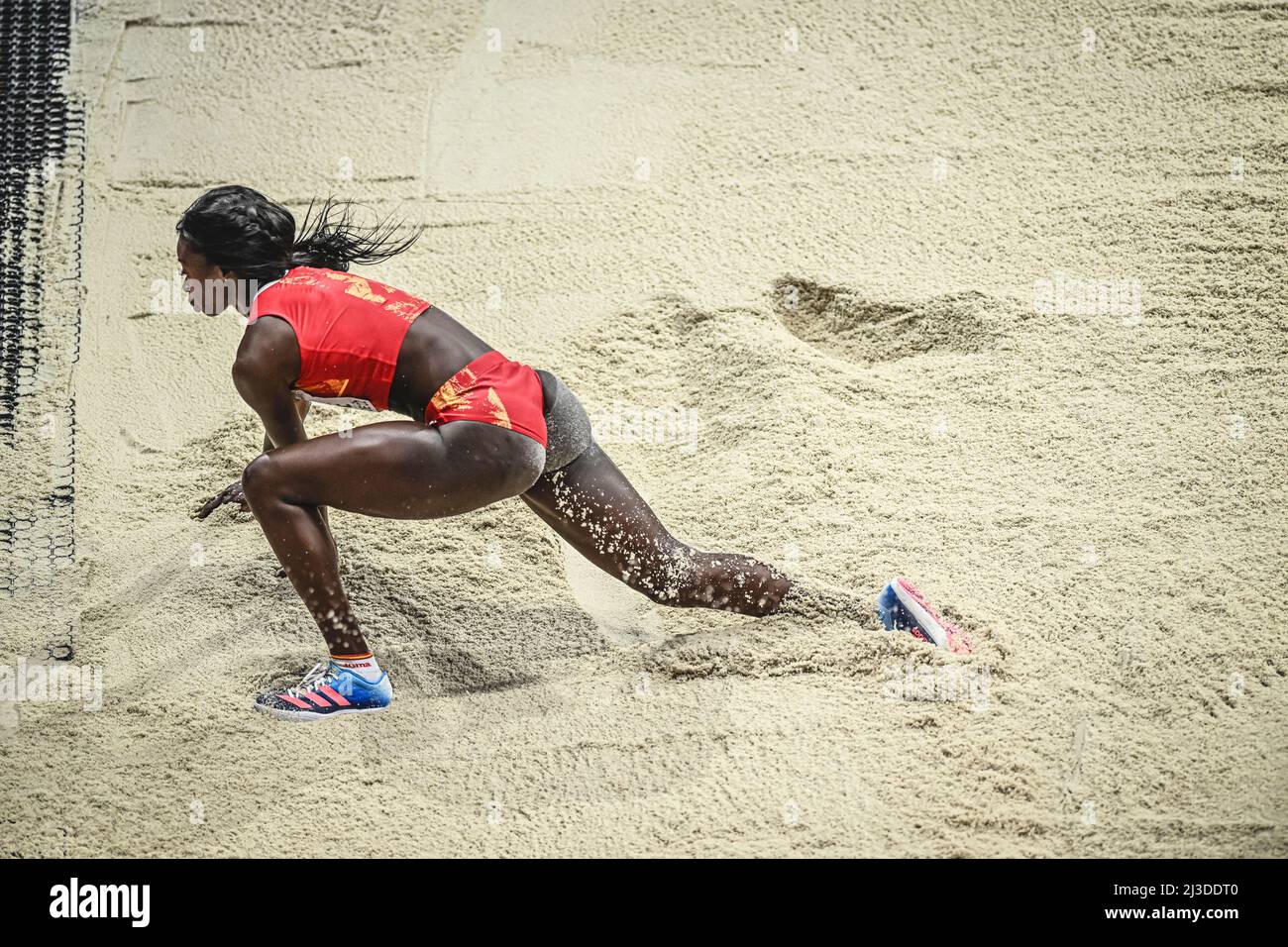 Fatima Diame jumping at the Belgrade 2022 Indoor World Championship in ...