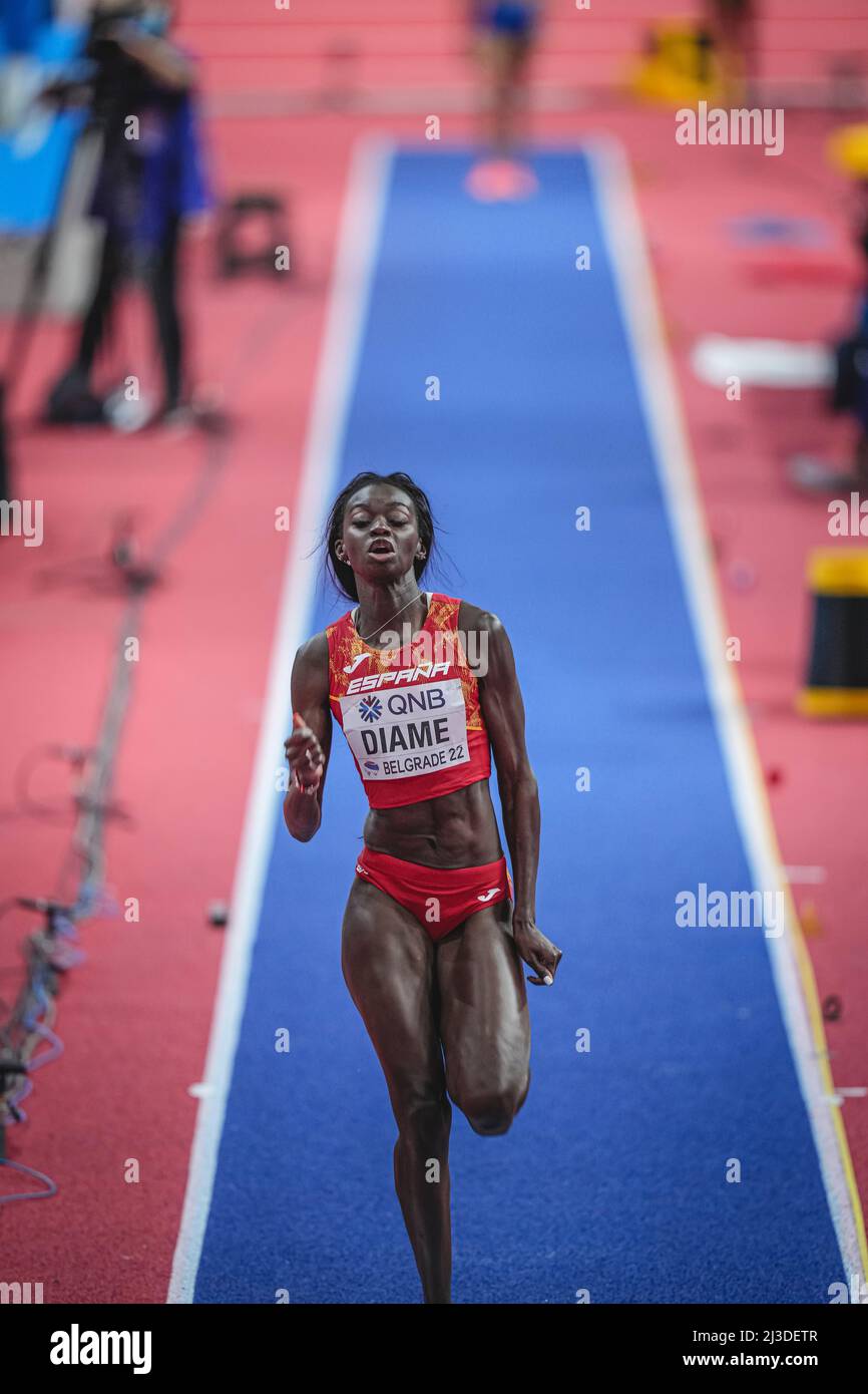 Fatima Diame jumping at the Belgrade 2022 Indoor World Championship in