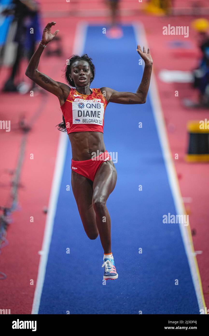 Fatima Diame jumping at the Belgrade 2022 Indoor World Championship in