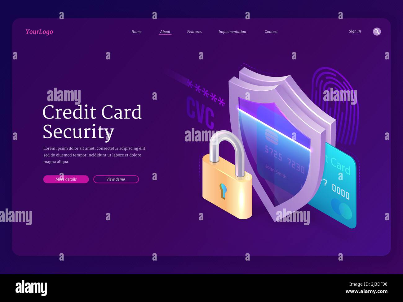 Credit card security website. Safety electronic finance concept. Vector ...