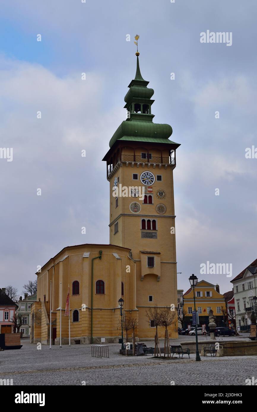 Town Hall on the main square of Retz, Lower Austria, vertical Stock Photo