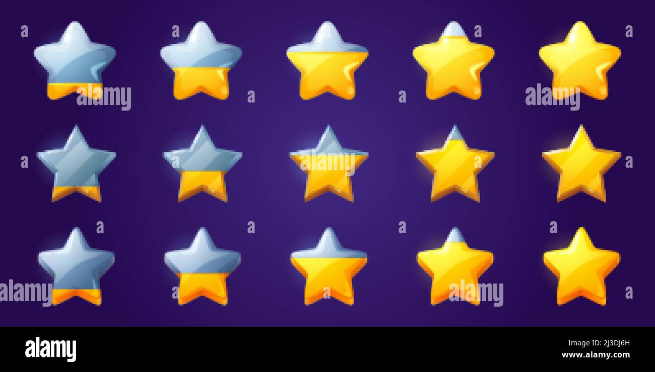 Set of stars, game score elements from empty to full rows. Ui or gui