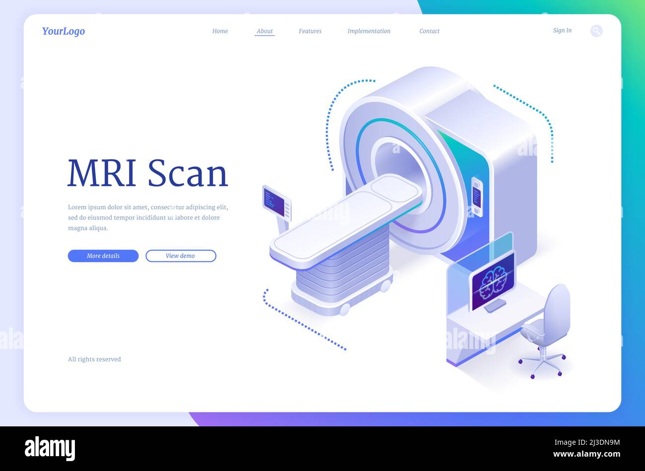 MRI scan banner. Magnetic resonance imaging technology, health diagnostic. Vector landing page of medical test with isometric illustration of MRI scan Stock Vector