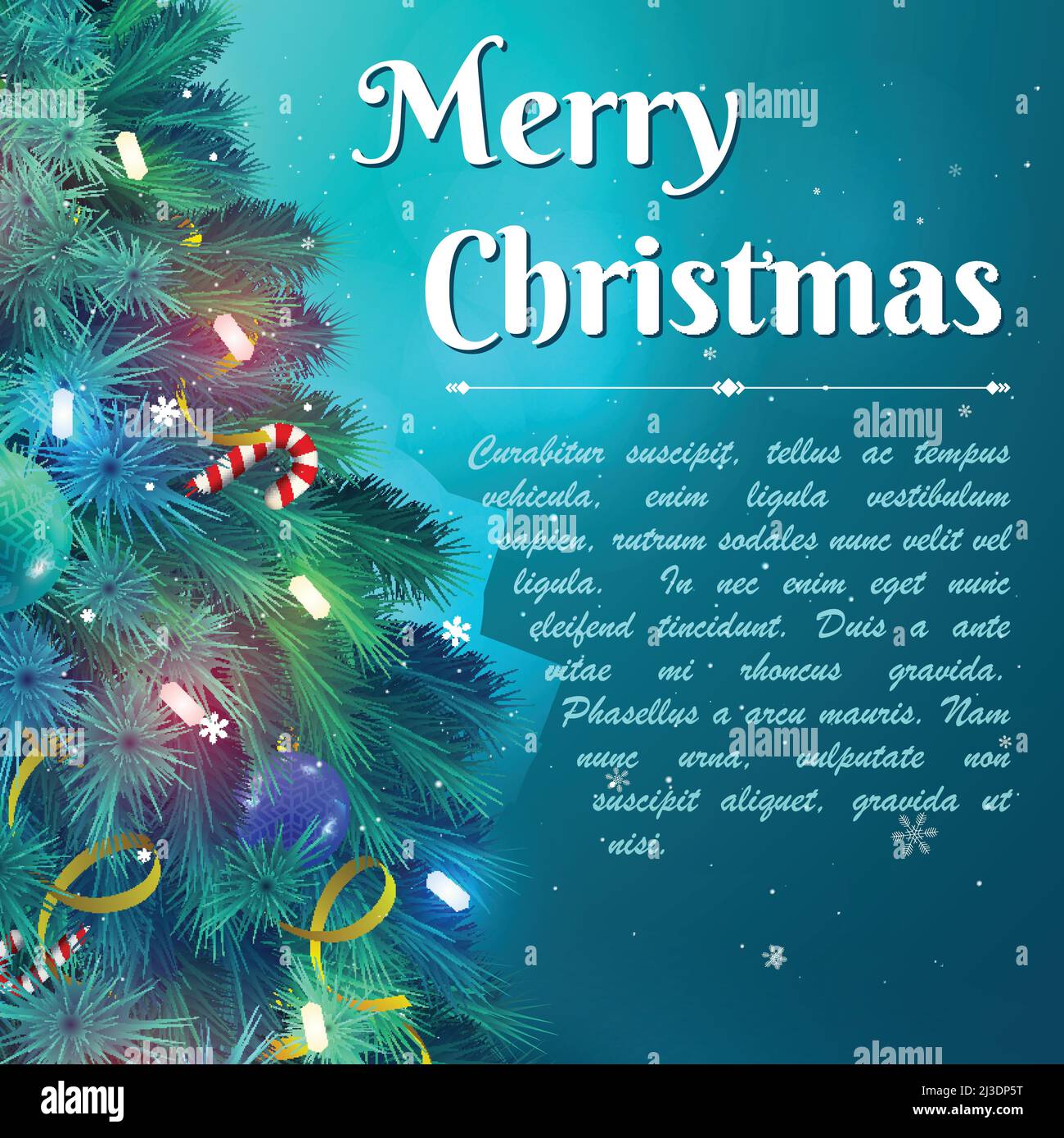 Merry christmas background with decorated fir tree branches and text ...