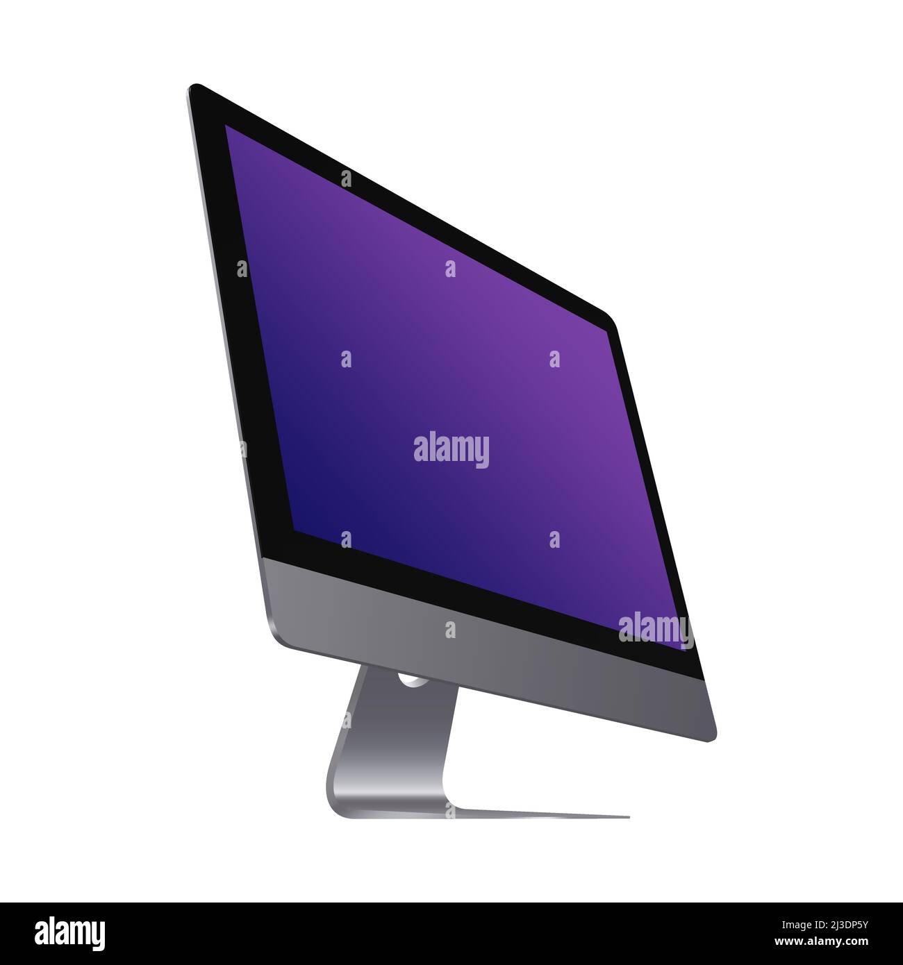 Personal Computer 2020 Mockup. Right side Diagonal view on the Model. Portable Desktop with Violet Monitor on White Background. Vector illustration Stock Vector