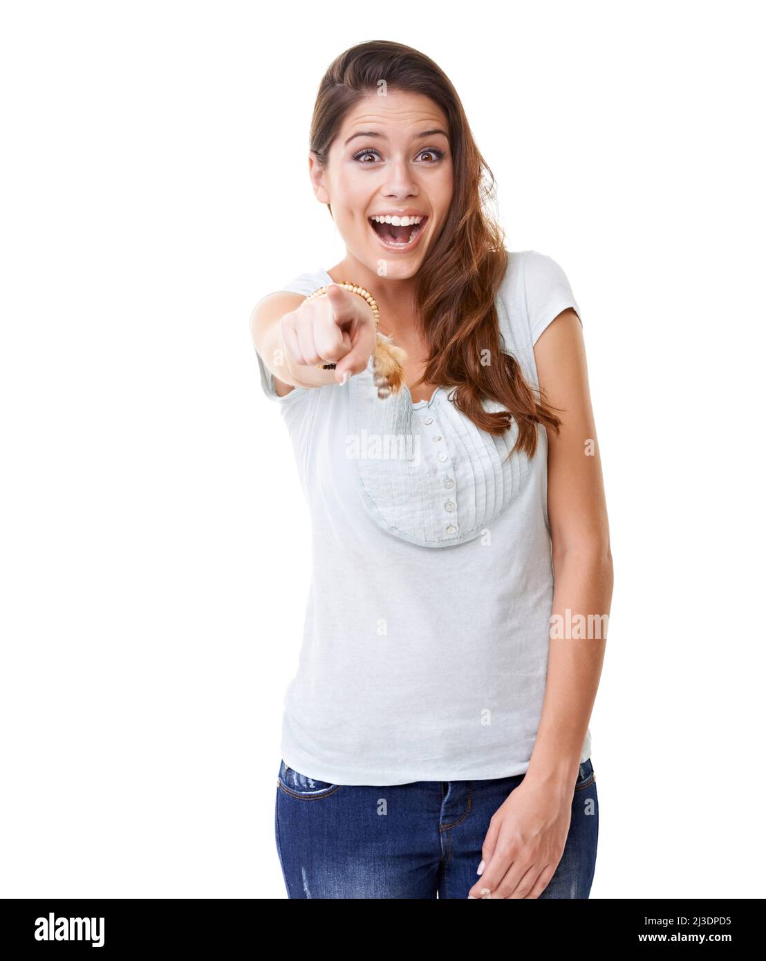 Teasing the camera. A beautiful young woman pointing her finger at the  camera in a teasing gesture Stock Photo - Alamy