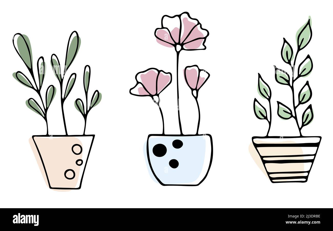 Set of houseplant vector illustration with simple line doodle design Stock Vector