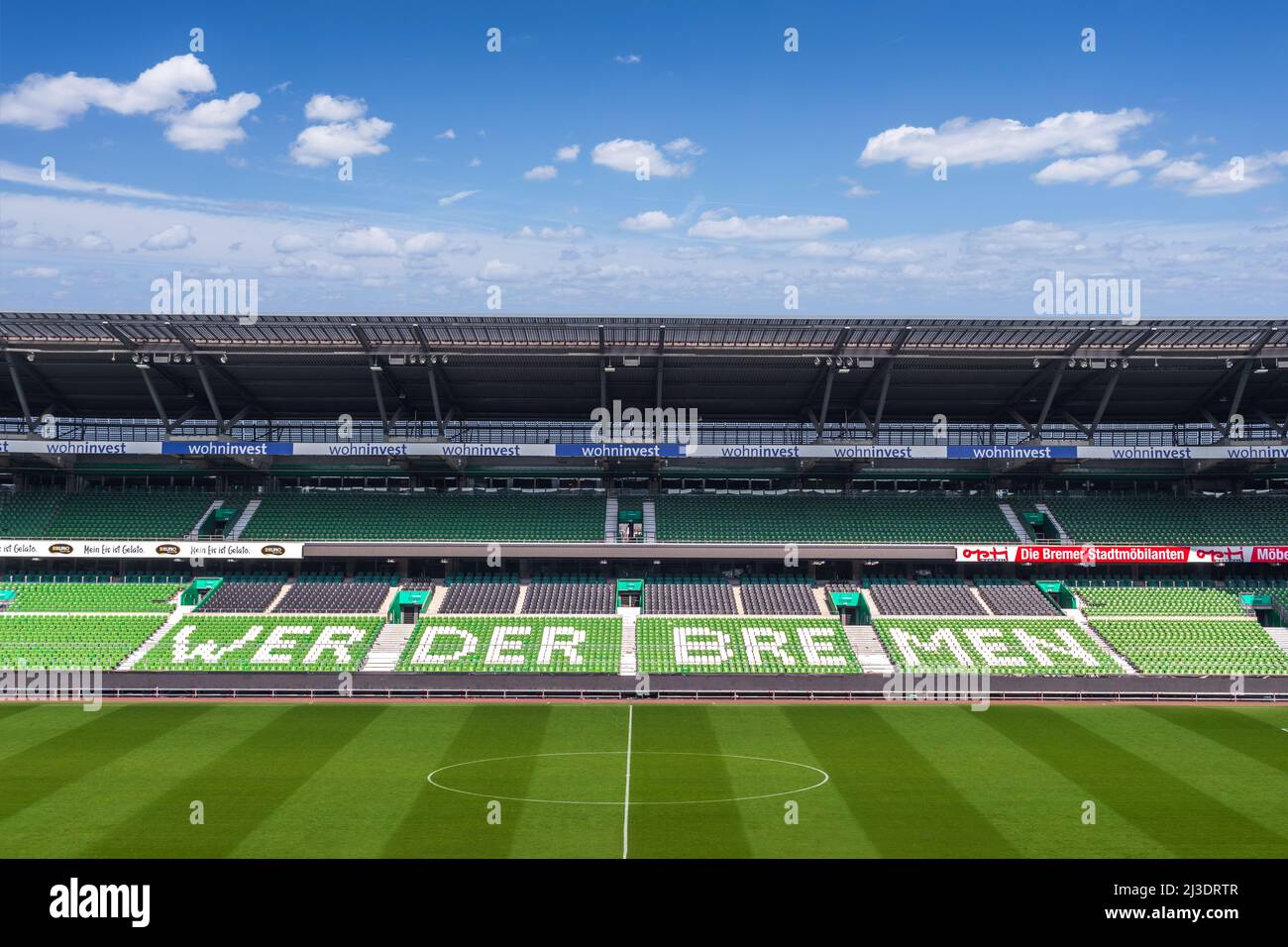 Panoramic wide view of Weserstadion, home stadium of Bundesliga football club SV Werder Bremen Stock Photo