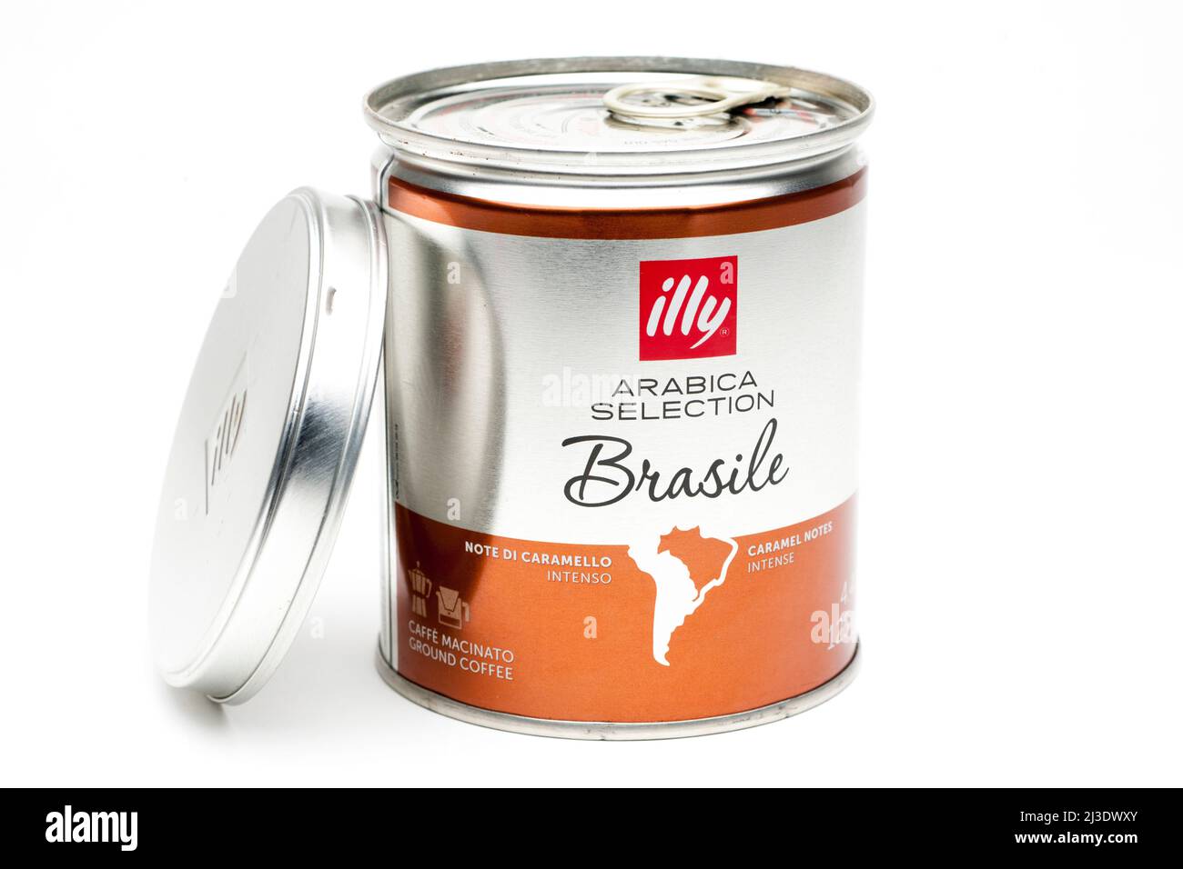 Tin of Illy Arabica Selection Brasile Coffee Stock Photo