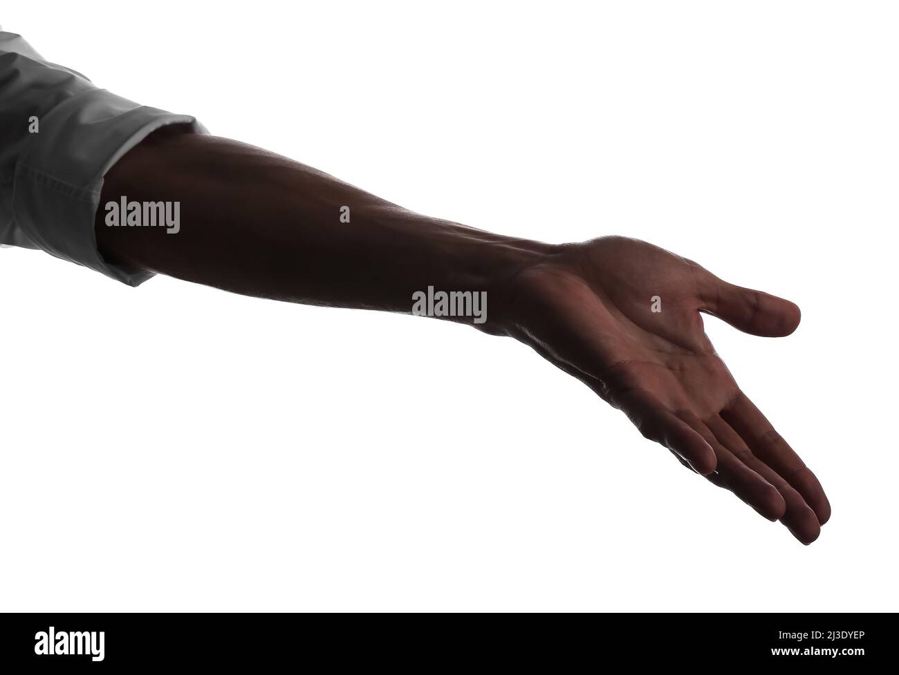 Silhouette of male hand on white background Stock Photo - Alamy