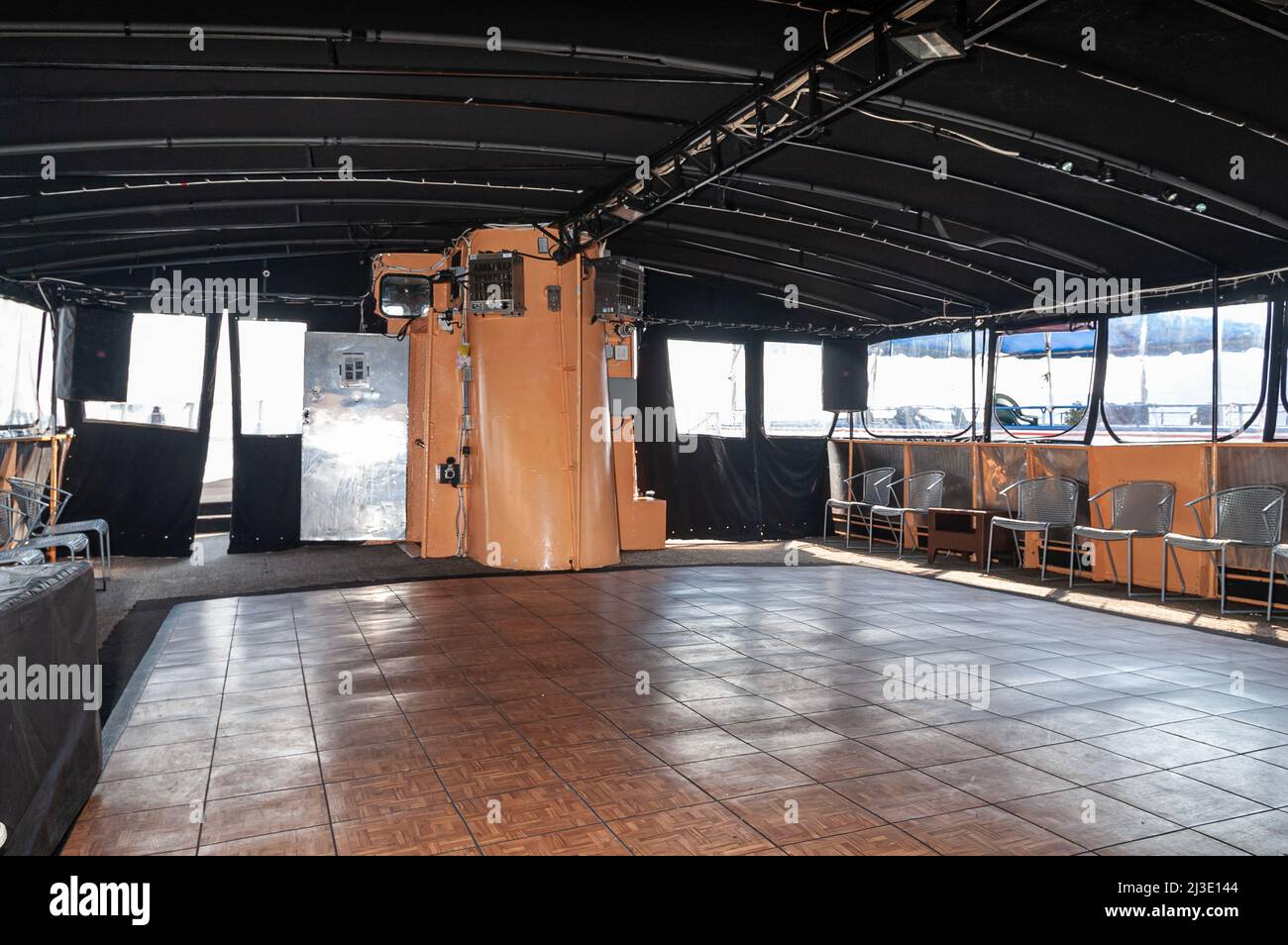 Half Moon NYC Yacht on the East River, rental boat party Stock Photo