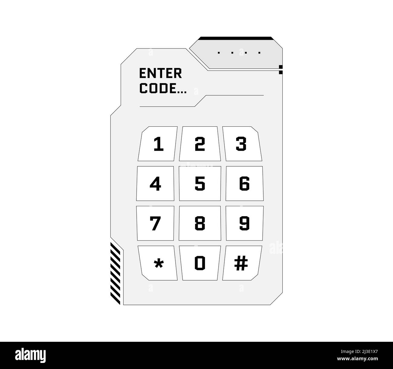 HUD digital futuristic user interface PIN code entry panel. Sci Fi high tech protection black and white screen. Gaming menu number touching dashboard. Cyber space keypad vector eps illustration Stock Vector