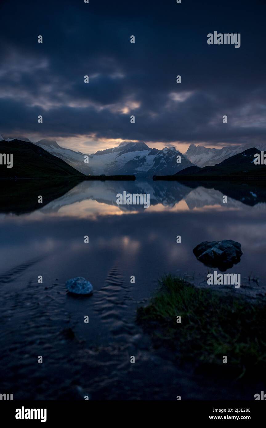 full moon light at Bachalpsee near Grindelwald Stock Photo