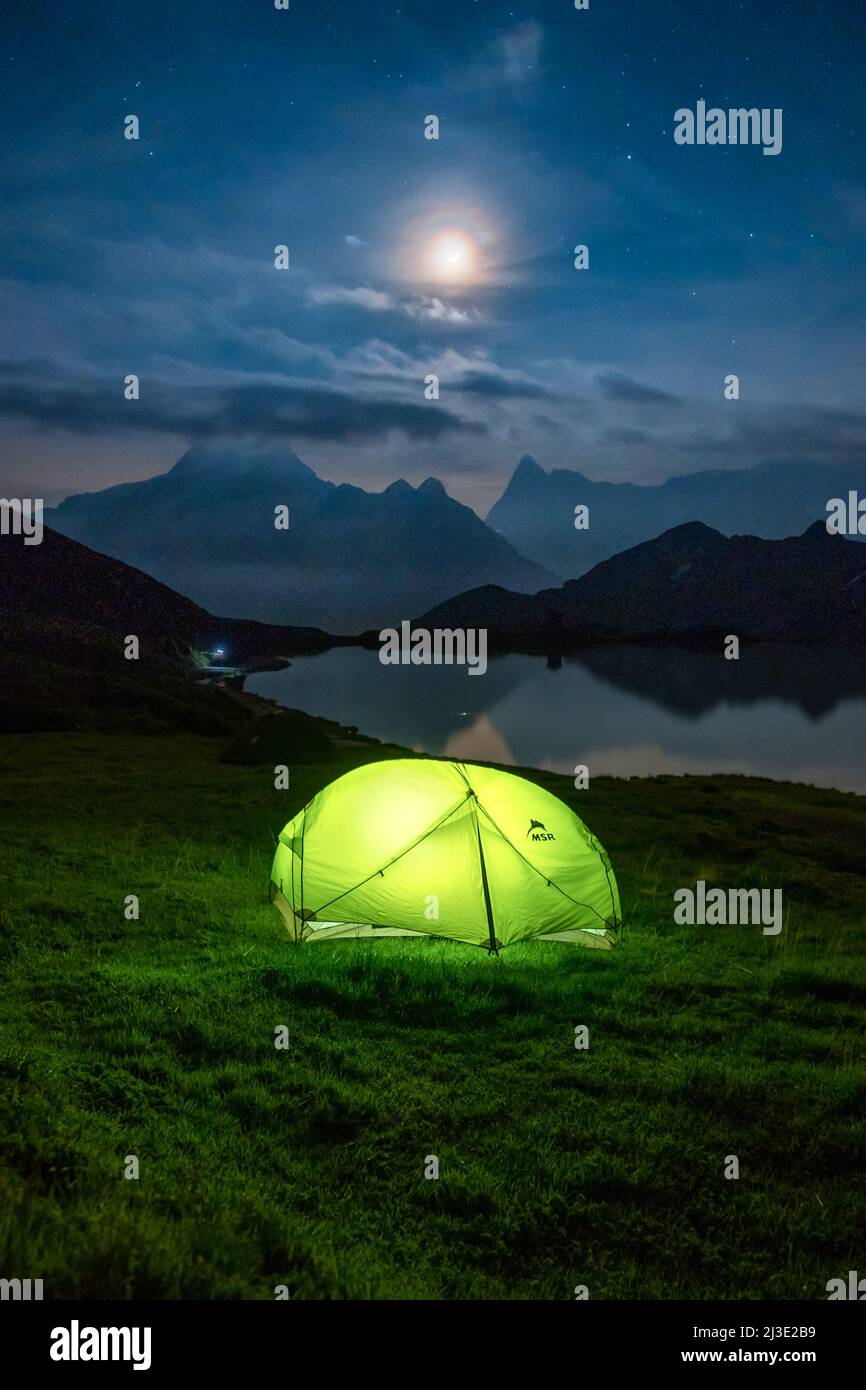 camping in the alps Stock Photo Alamy
