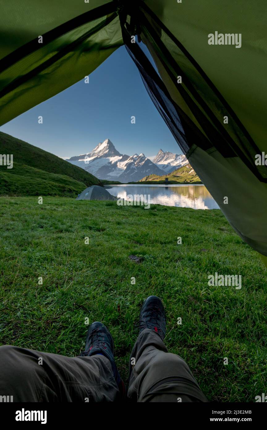 Camping in the Swiss Alps Stock Photo
