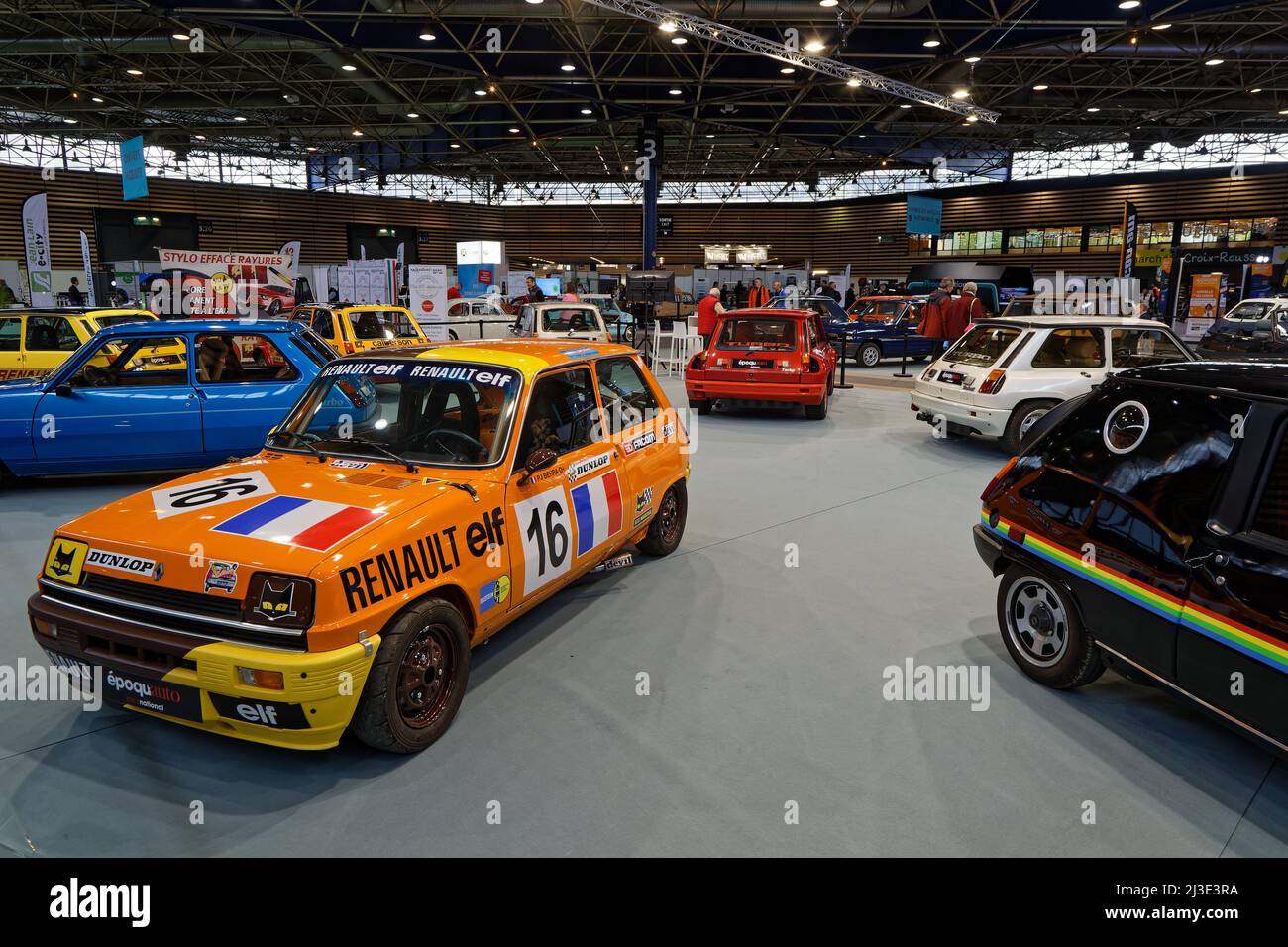 LYON, FRANCE, April 7, 2022 : The Lyon Motor Show is held at Eurexpo. Renault 5, the most sporty city car celebrates its 50th anniversary at the show. Stock Photo