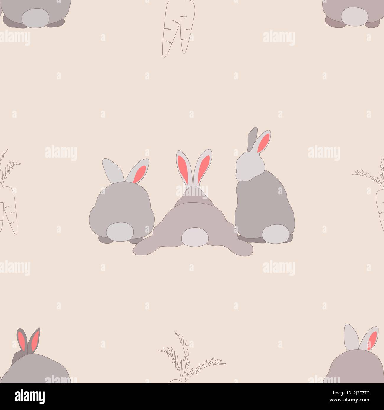 Seamless pattern with bunnies and carrots, vector art. Bunny ...