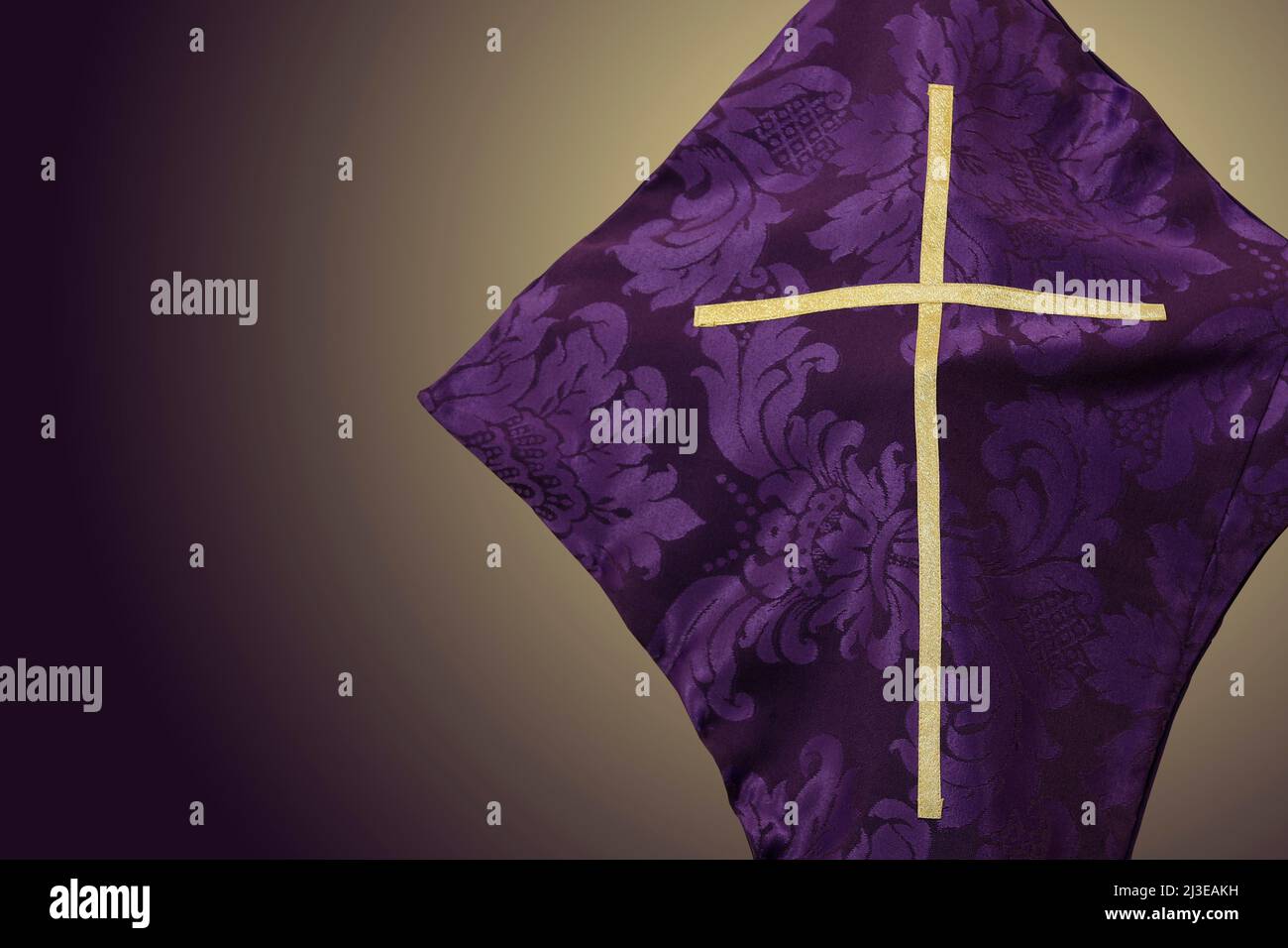 Lent and Holy Week sacred image covered with purple fabric and symbol