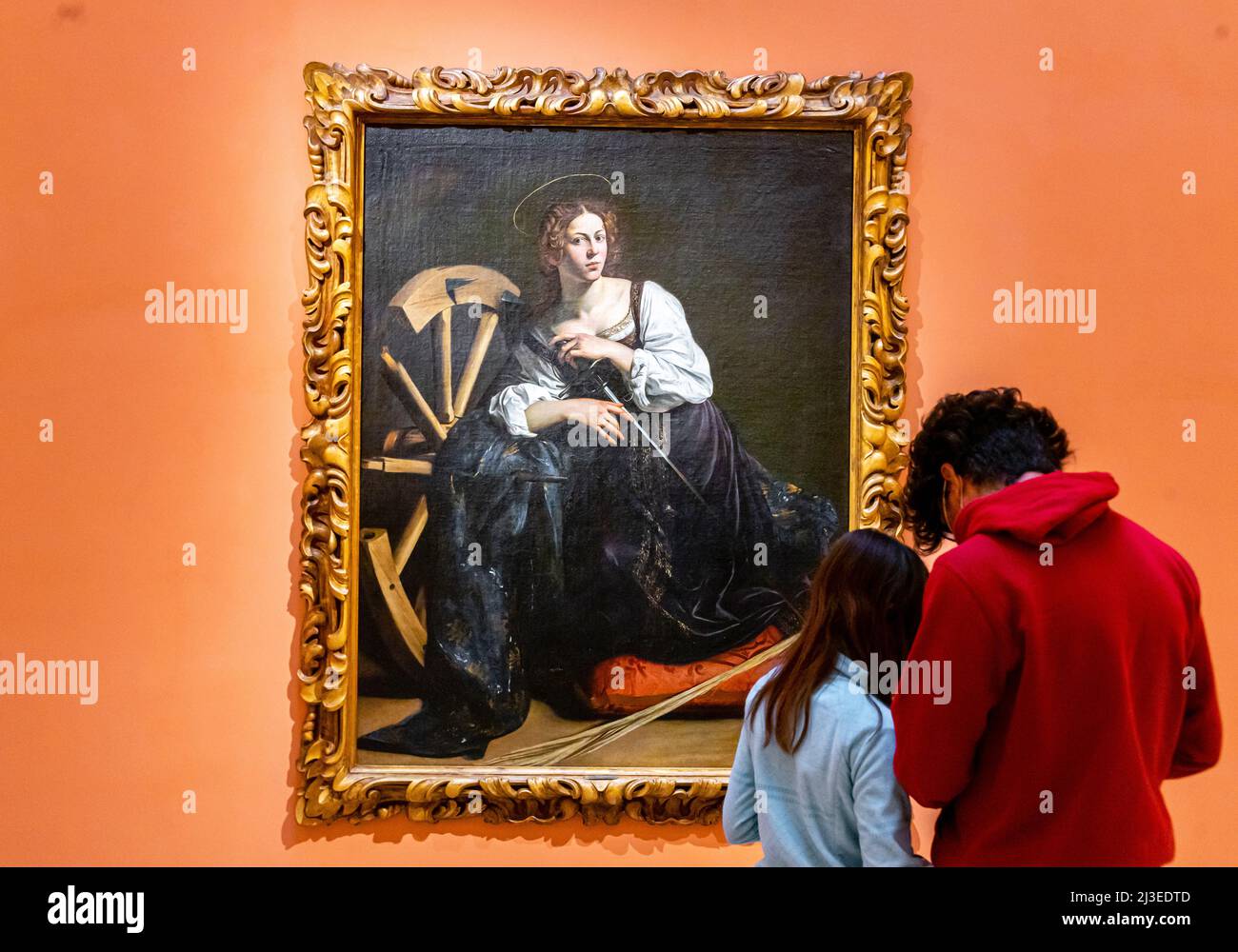 Visitors in front of Caravaggio - Saint Catherine of Alexandria - ca ...
