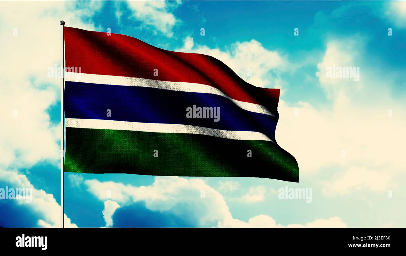 Gambia flag waving in the wind on a flagpole, seamless loop. Motion ...
