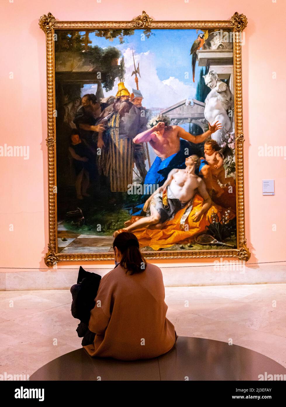 Visitos sitting in front of Giambattista Tiepolo - The Death of Hyacinthus - ca. 1752.The Thyssen-Bornemisza National Museum Stock Photo