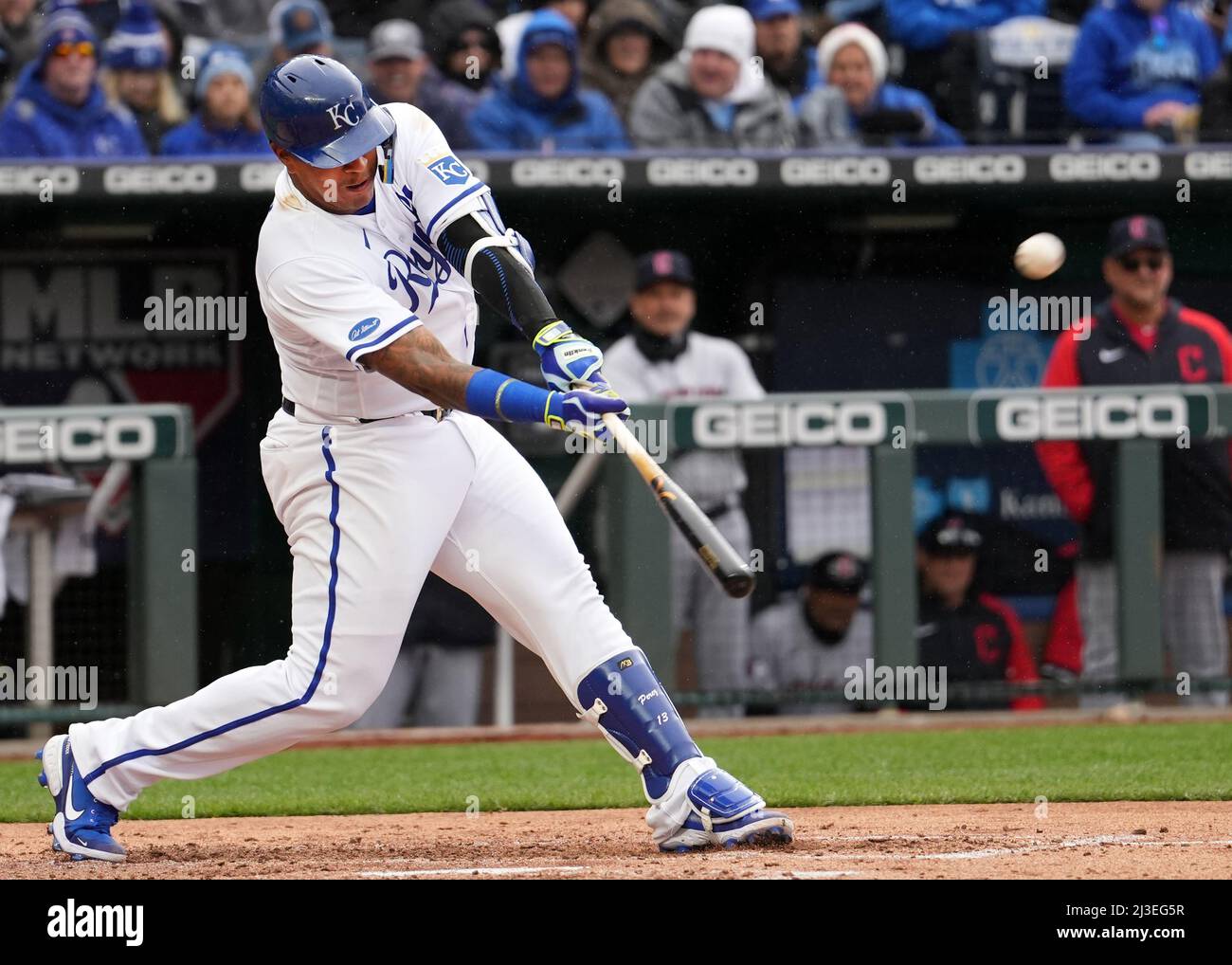 May 03, 2022: Kansas City Royals catcher Salvador Perez (13) smiles for the  fans at Kauffman Stadium Kansas City, Missouri. The Kansas City Royals  defeated the St. Louis Cardinals 7-1. Jon Robichaud/CSM/Sipa