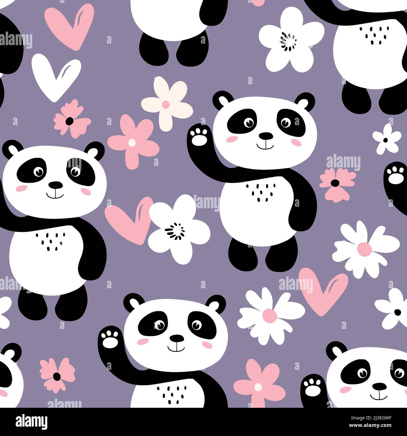 Seamless pattern with cute panda baby on color background. Funny asian  animals. Card, postcards for kids. Flat vector illustration for fabric,  textile Stock Vector Image & Art - Alamy