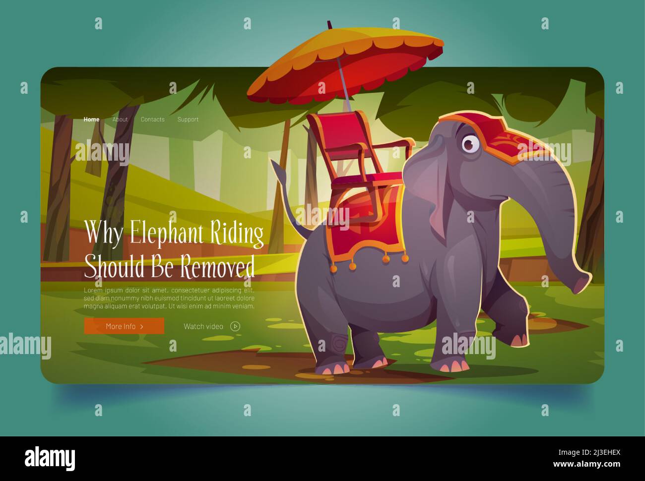Why elephant riding should be removed cartoon landing page. Cute animal
