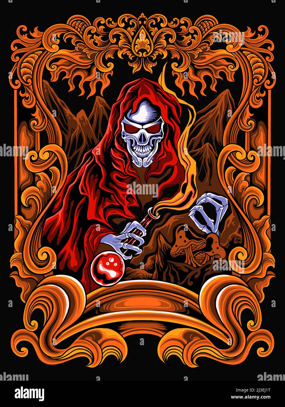 Vector illustration of death angel in red robe Stock Photo