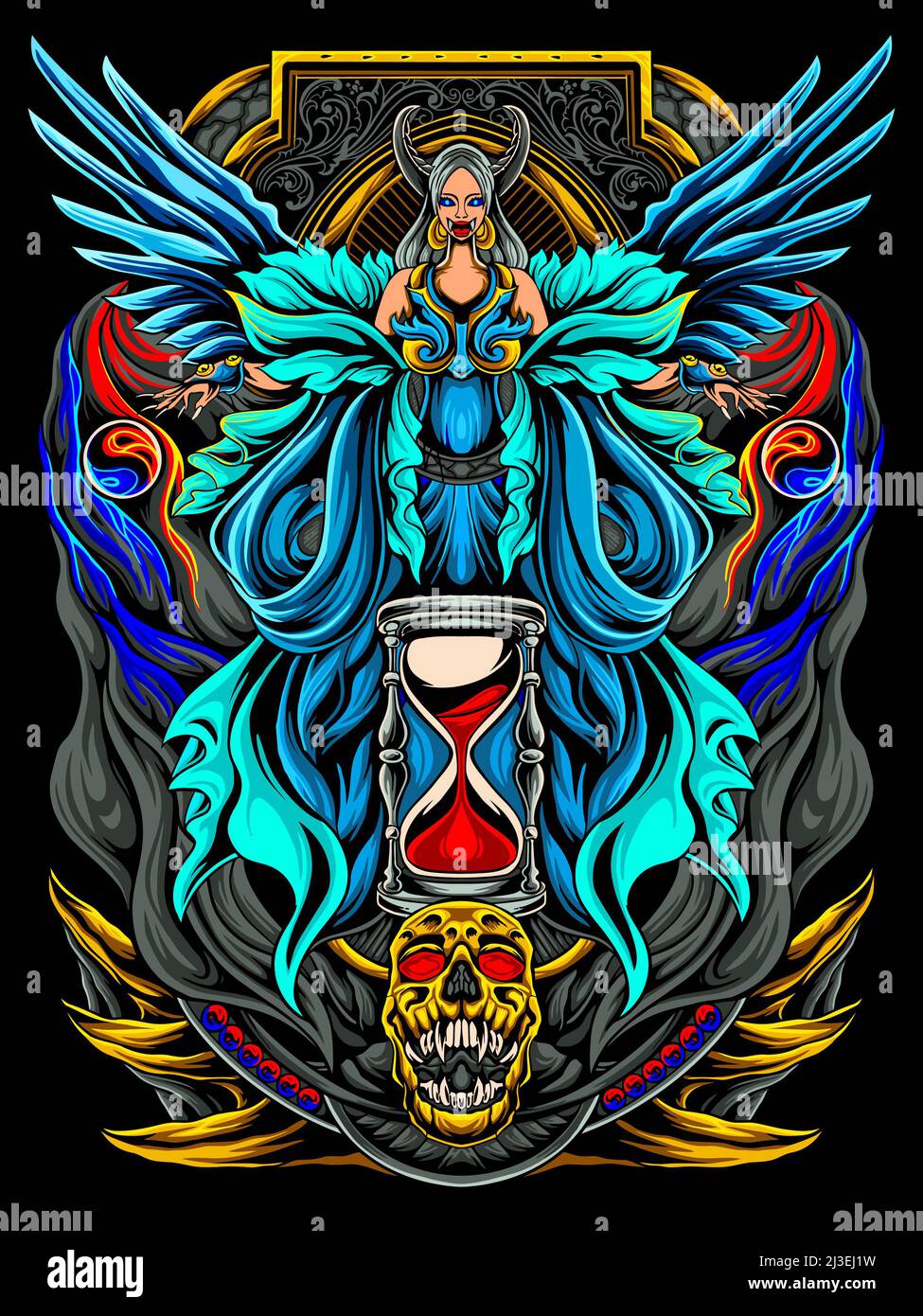 winged angel illustration vector editable color Stock Photo