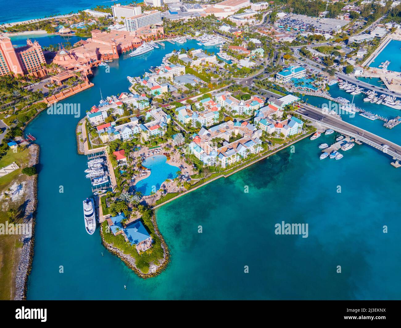 Harborside Atlantis Bahamas - Harborside Villas Aerial View And Paradise Island At Nassau Harbour From Paradise Island Bahamas 2J3EKNX