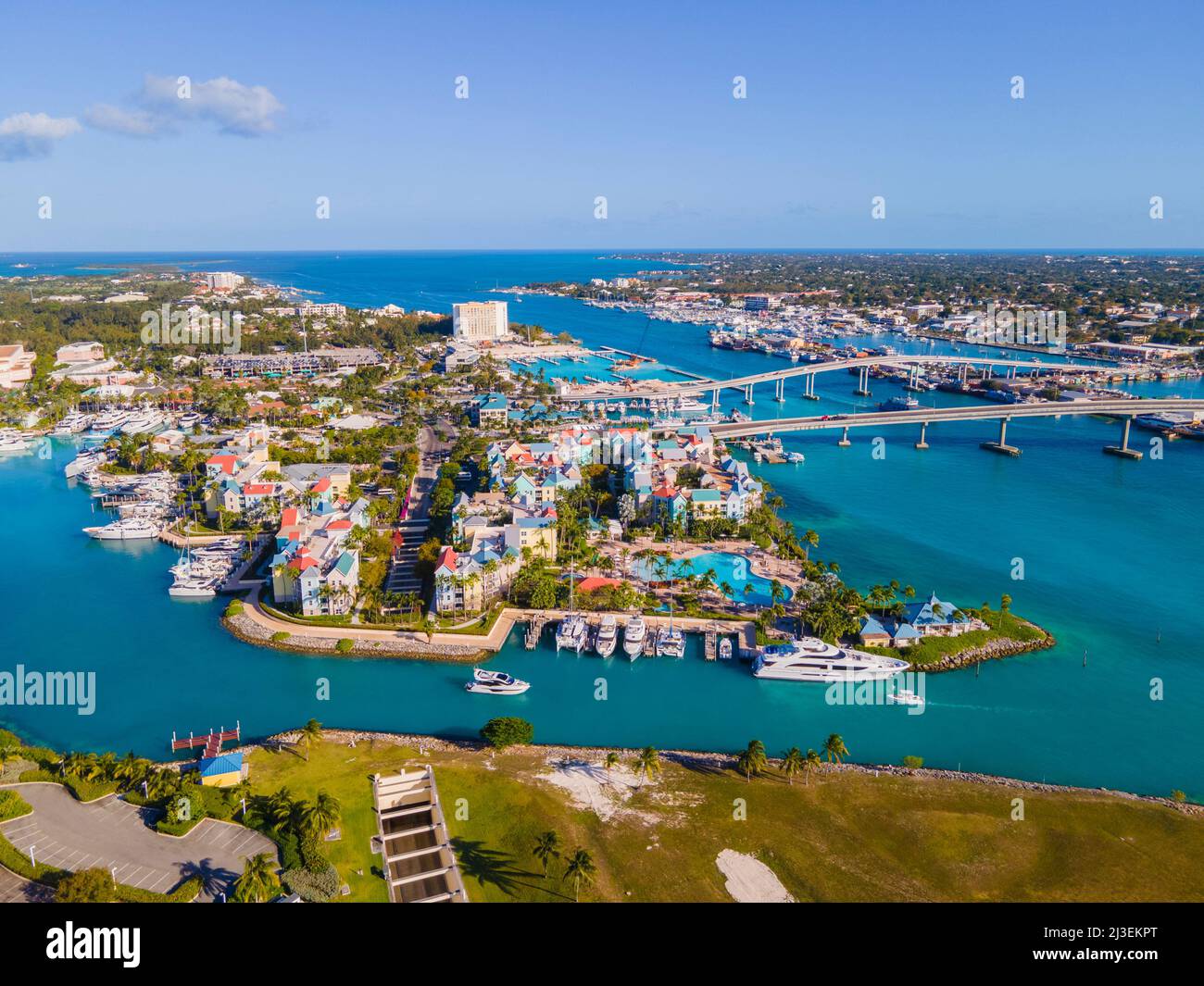 Harborside Villas aerial view and Paradise Island at Nassau Harbour