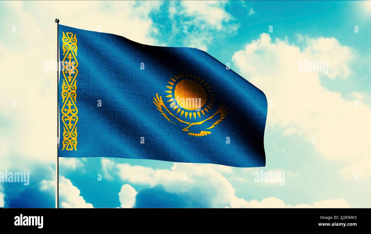 Beautiful flag waving on background of sky. Motion. Flag on flagpole in ...