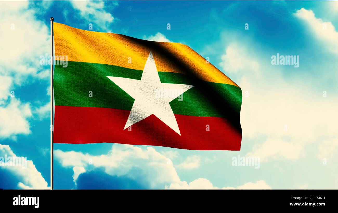 Beautiful flag waving on background of sky. Motion. Flag on flagpole in ...