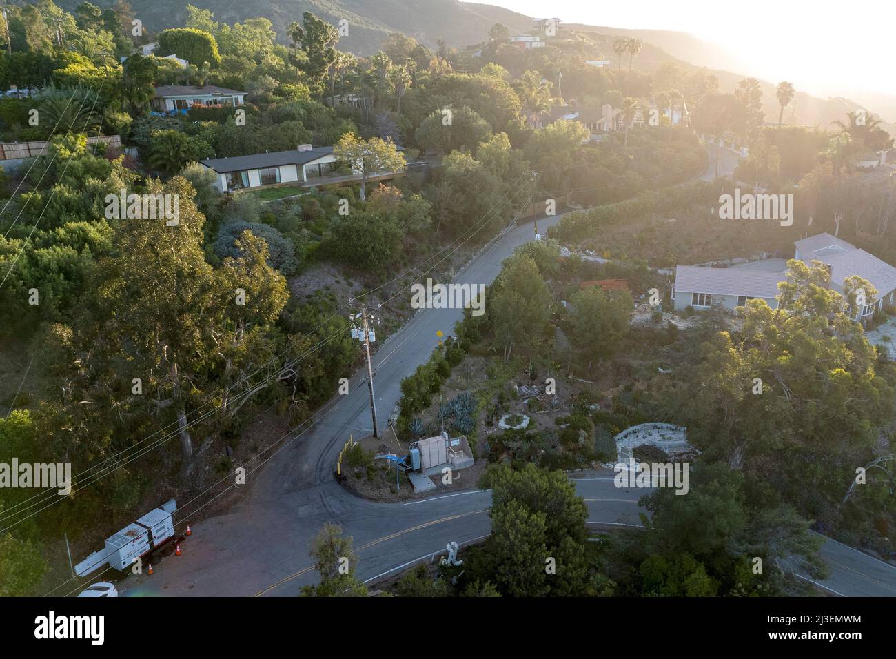 Los Angeles, California, USA. 5th Apr, 2022. A aerial view shown a section of private road leading to the properties of Hunter Biden's home and Secret Service Agent's rental home in Malibu, Calif., Tuesday, April 5, 2022. (Credit Image: © Ringo Chiu/ZUMA Press Wire) Stock Photo