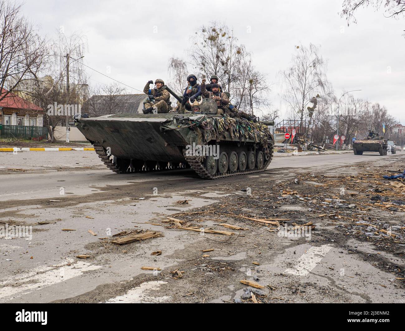 Ukrainian troops seen in Hostomel after the liberation. After the ...