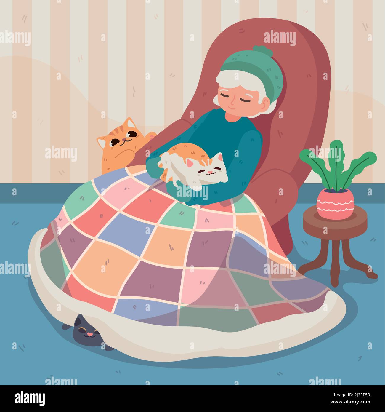 granny with her cats Stock Vector Image & Art - Alamy