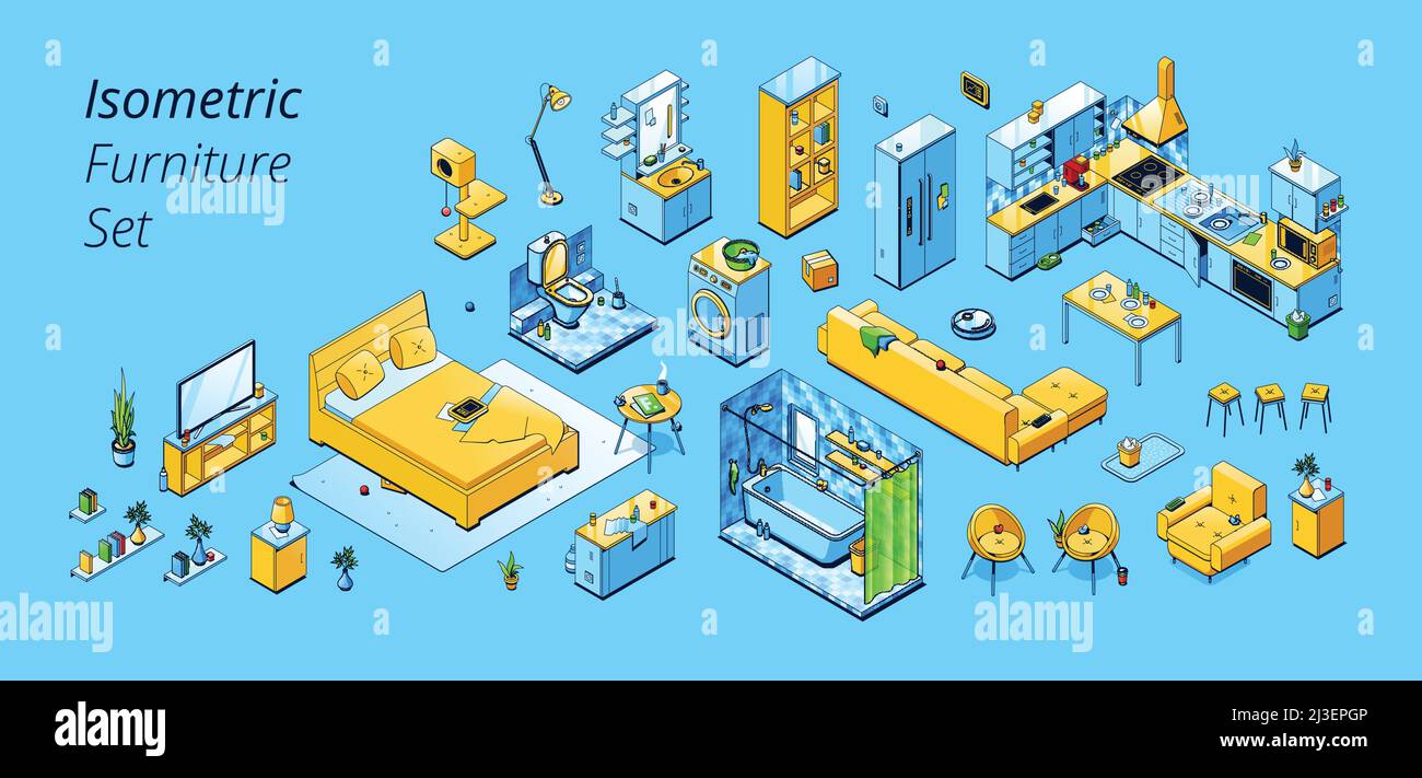 Isometric furniture for house and apartment. Vector set of kitchen ...